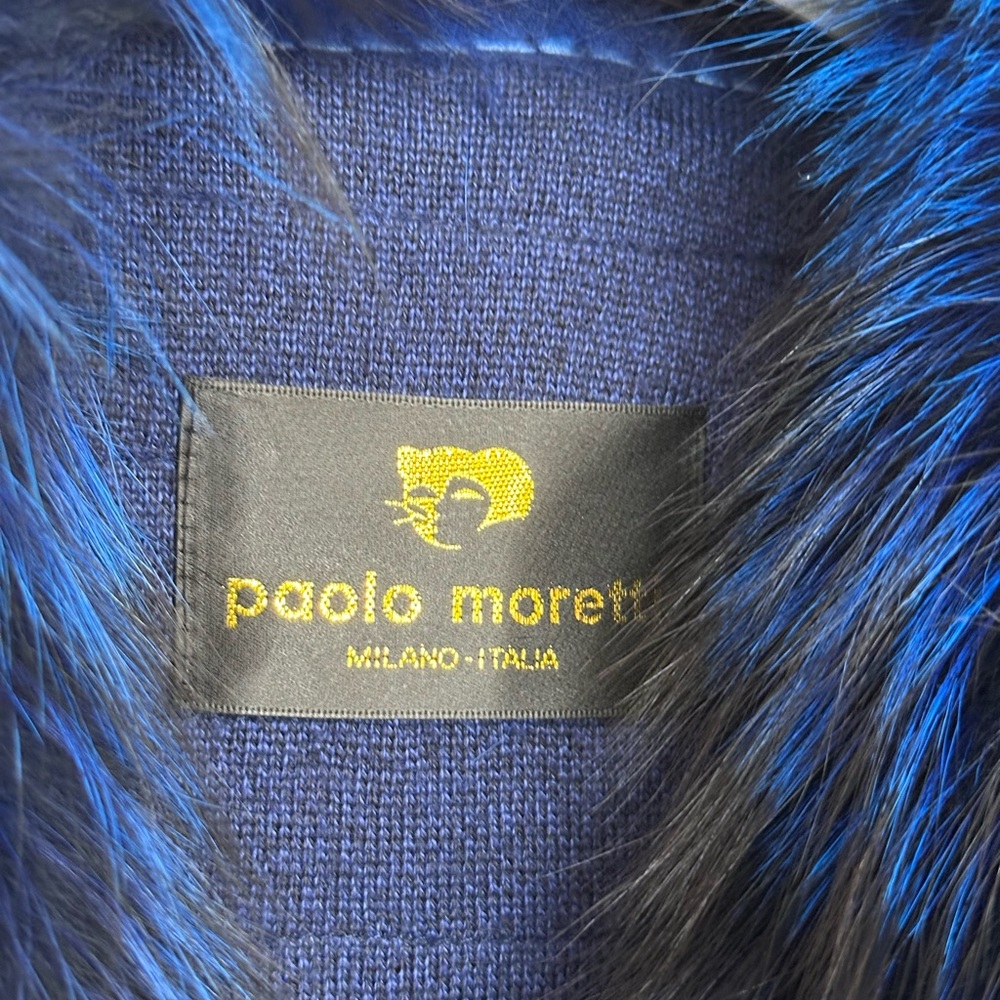 Paolo Moretti Blue Black Fox Fur Jacket 3/4 Sleeve Size 48 - Picture 6 of 9